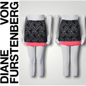 DIANE VON FURSTENBERG LACE COLOR POP BLACK PINK SKIRT - 6